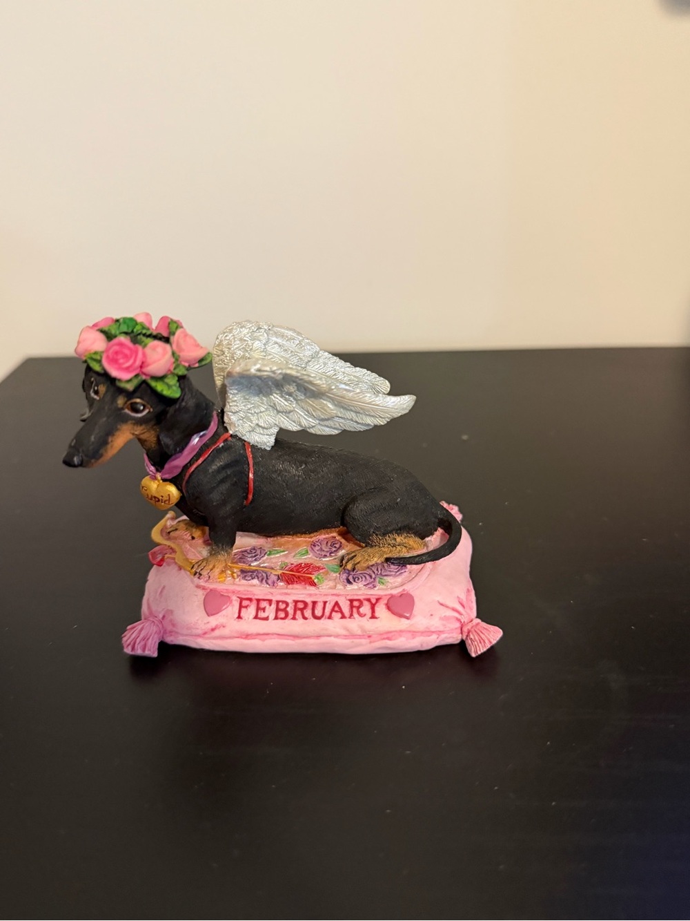 Danbury Mint February Dachshund Figurine Cupid Angel Wings Monthly Calendar Dog